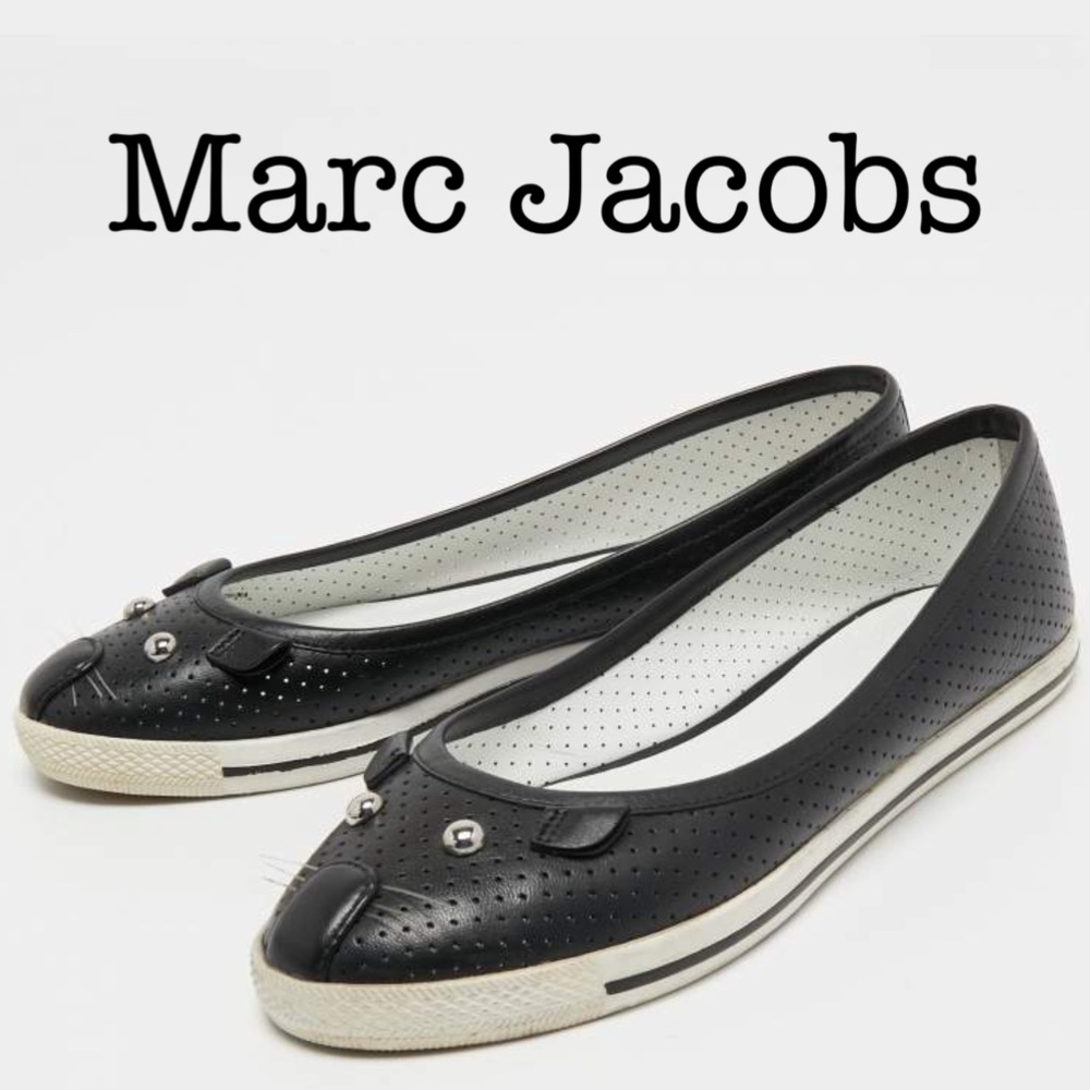 Marc Jacobs Mouse Black Perforated Leather Flats Size 37
